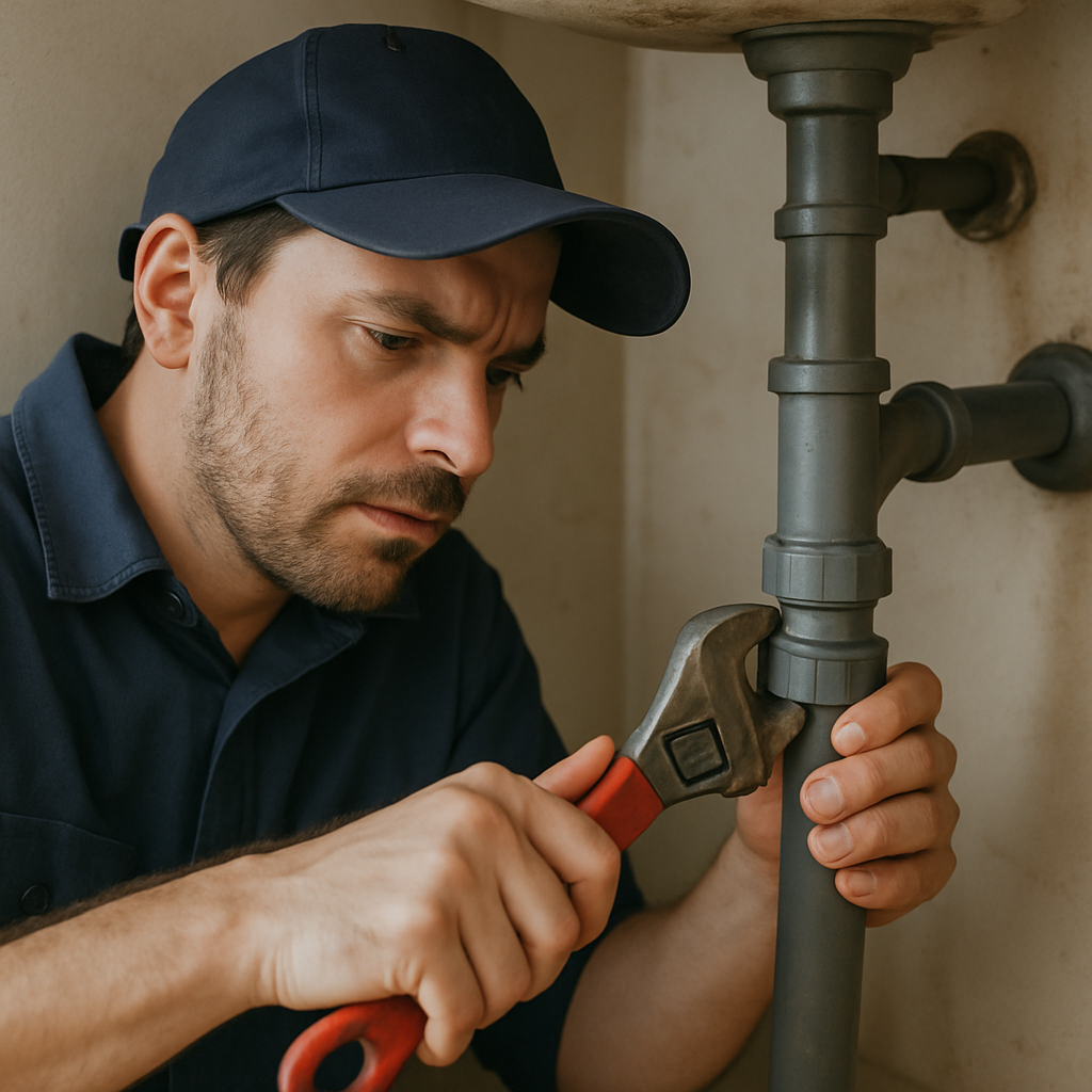 Plumber fixing a pipe