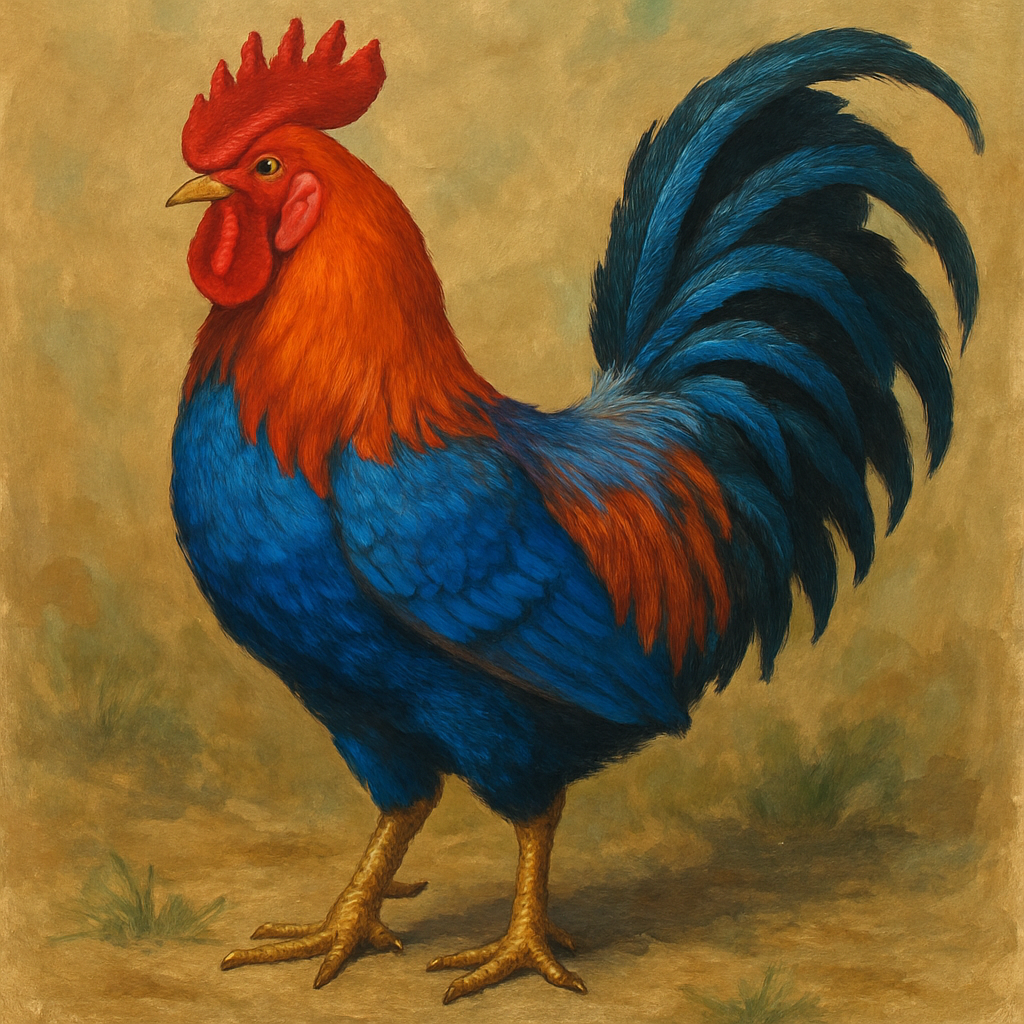 A striking Minor Blue Rooster with vivid plumage