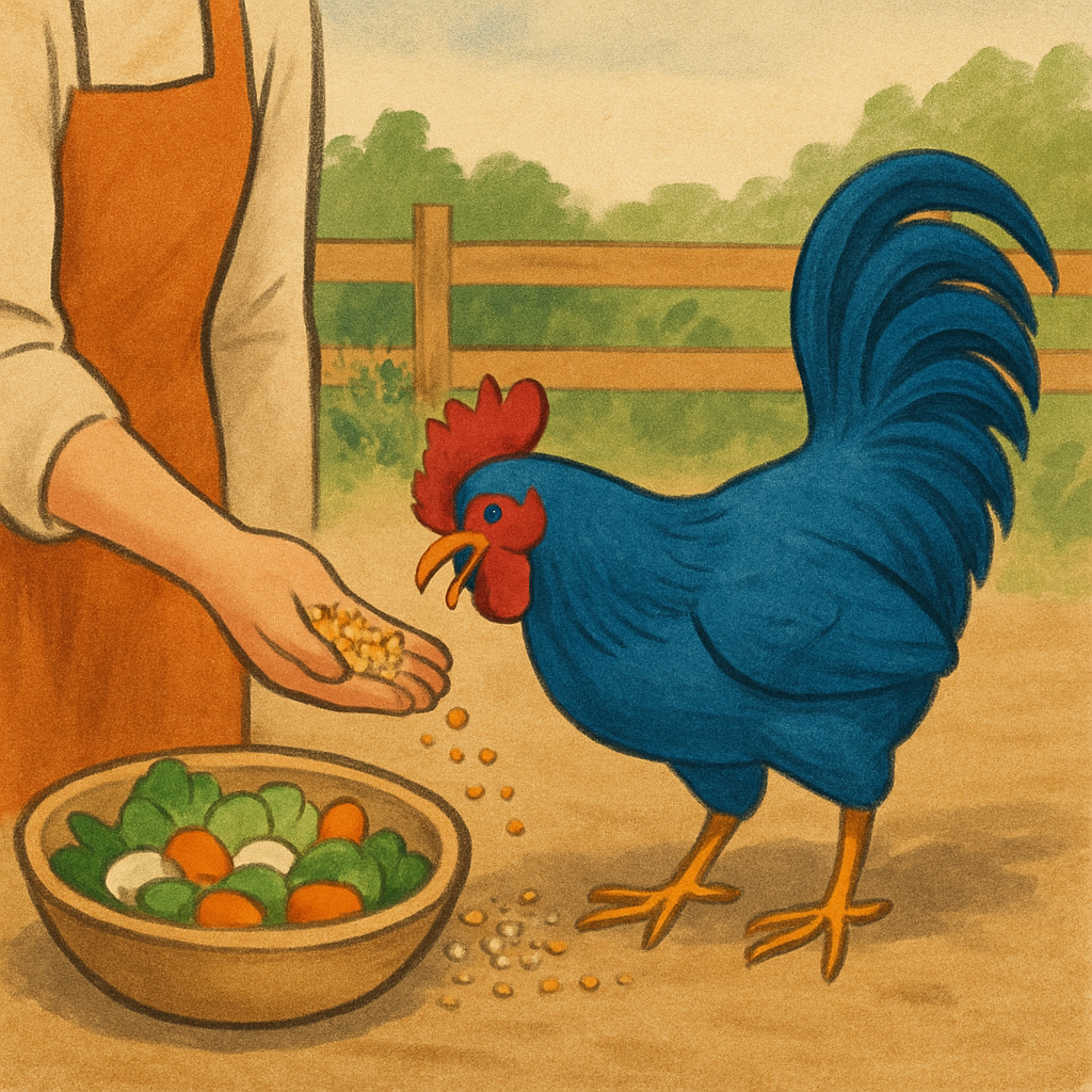 Feeding Minor Blue Rooster a balanced diet