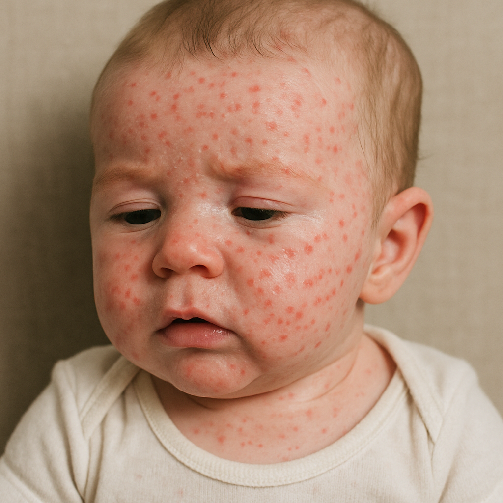 Exemplo de brotoeja em bebê