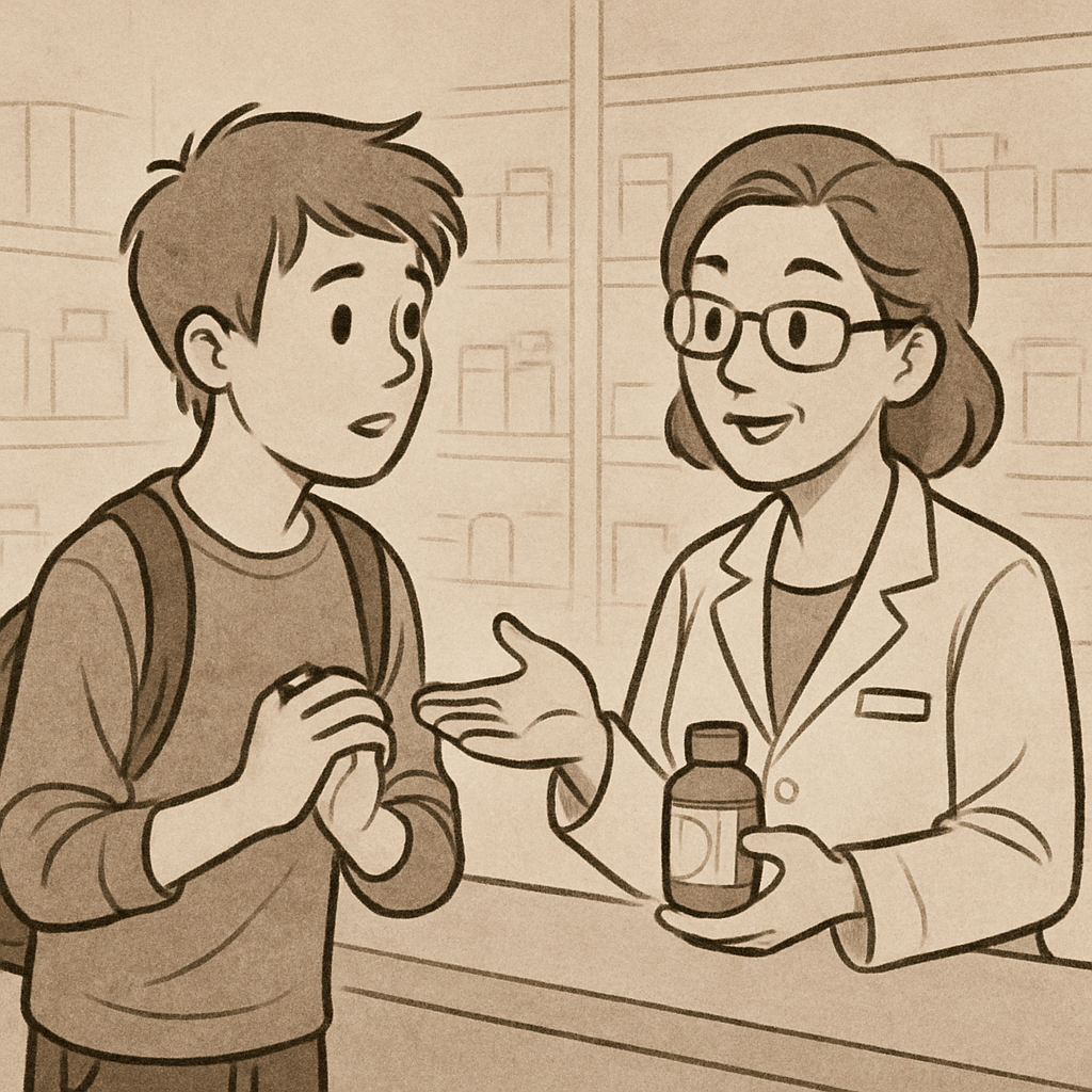 Young person receiving advice from a pharmacist