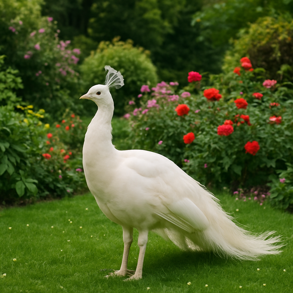 White peafowl in a garden