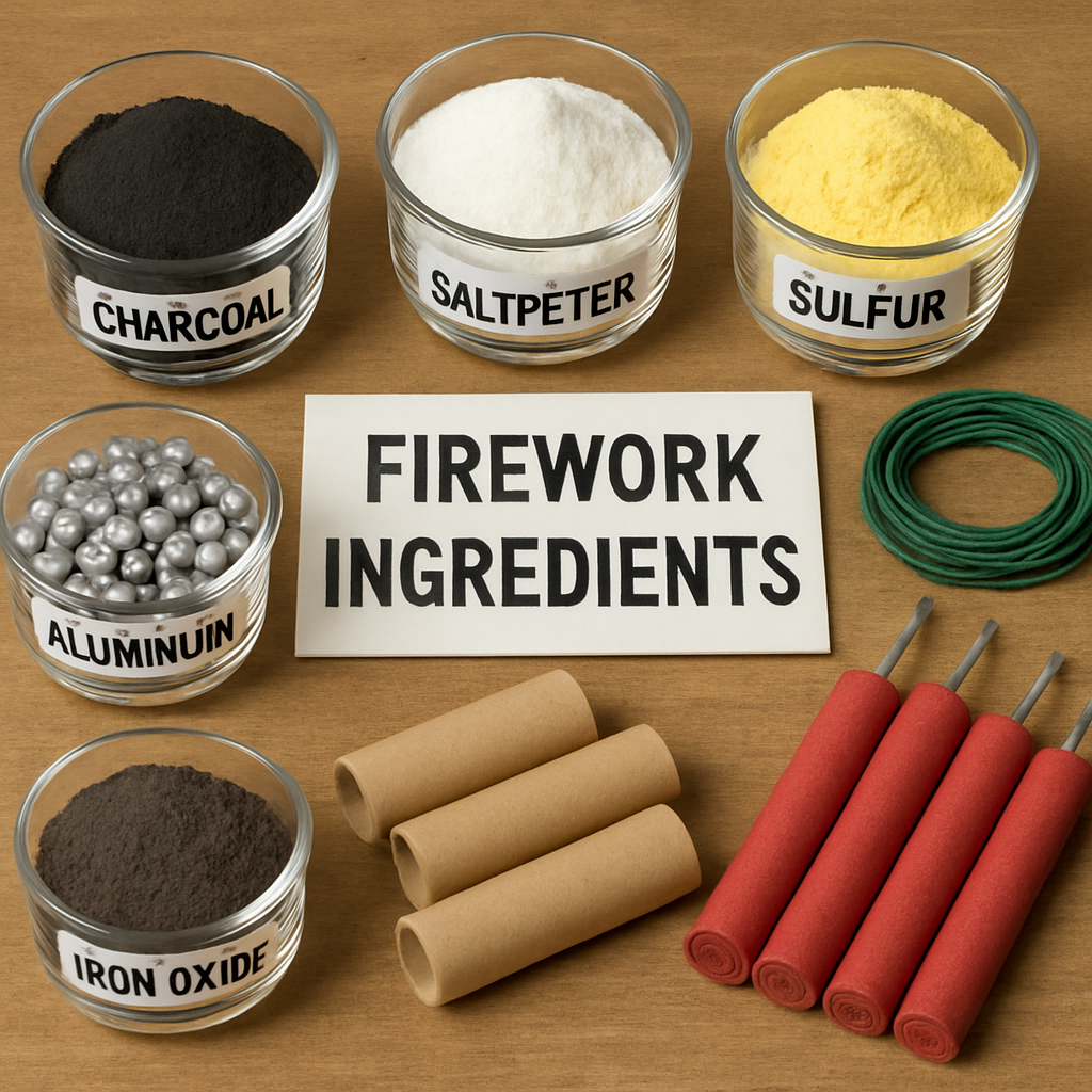 Firework ingredients on a table