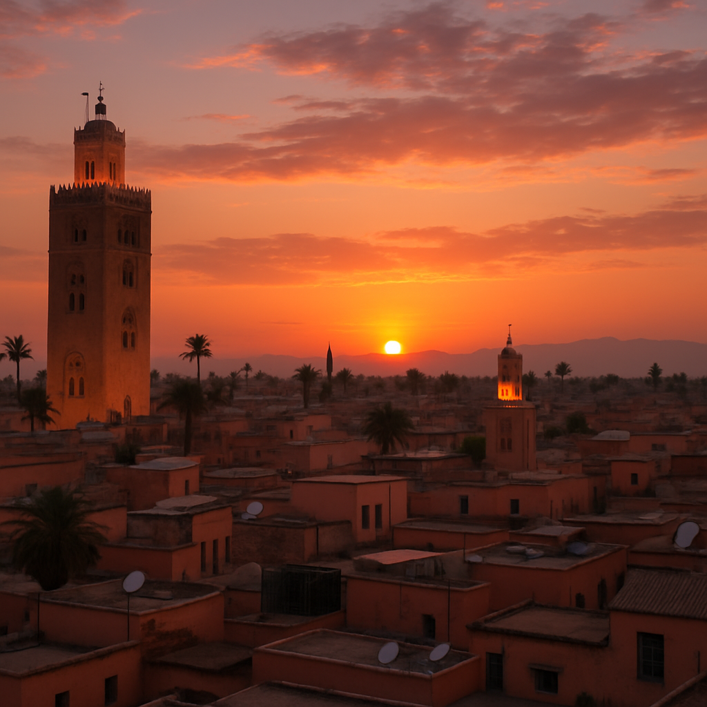Vista panorámica de Marrakech al atardecer