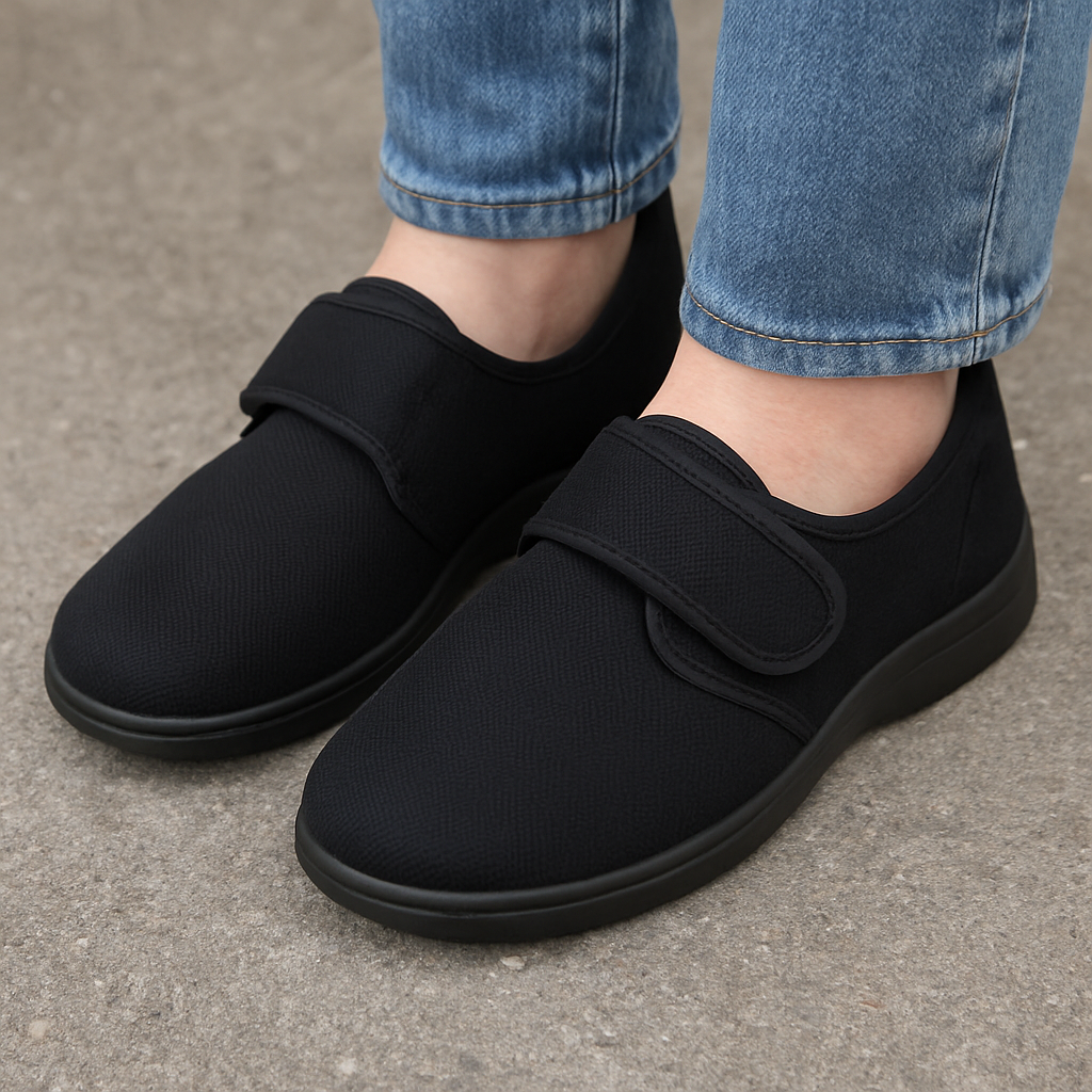 Person wearing diabetic-friendly shoes