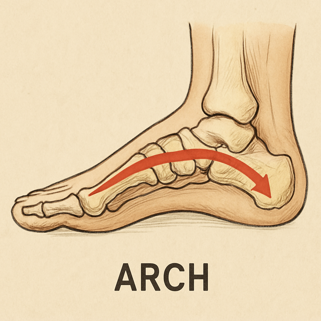 Illustration of foot anatomy with emphasis on the arch