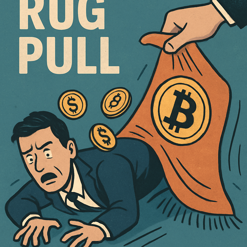 A digital representation of a rug pull scam in cryptocurrency