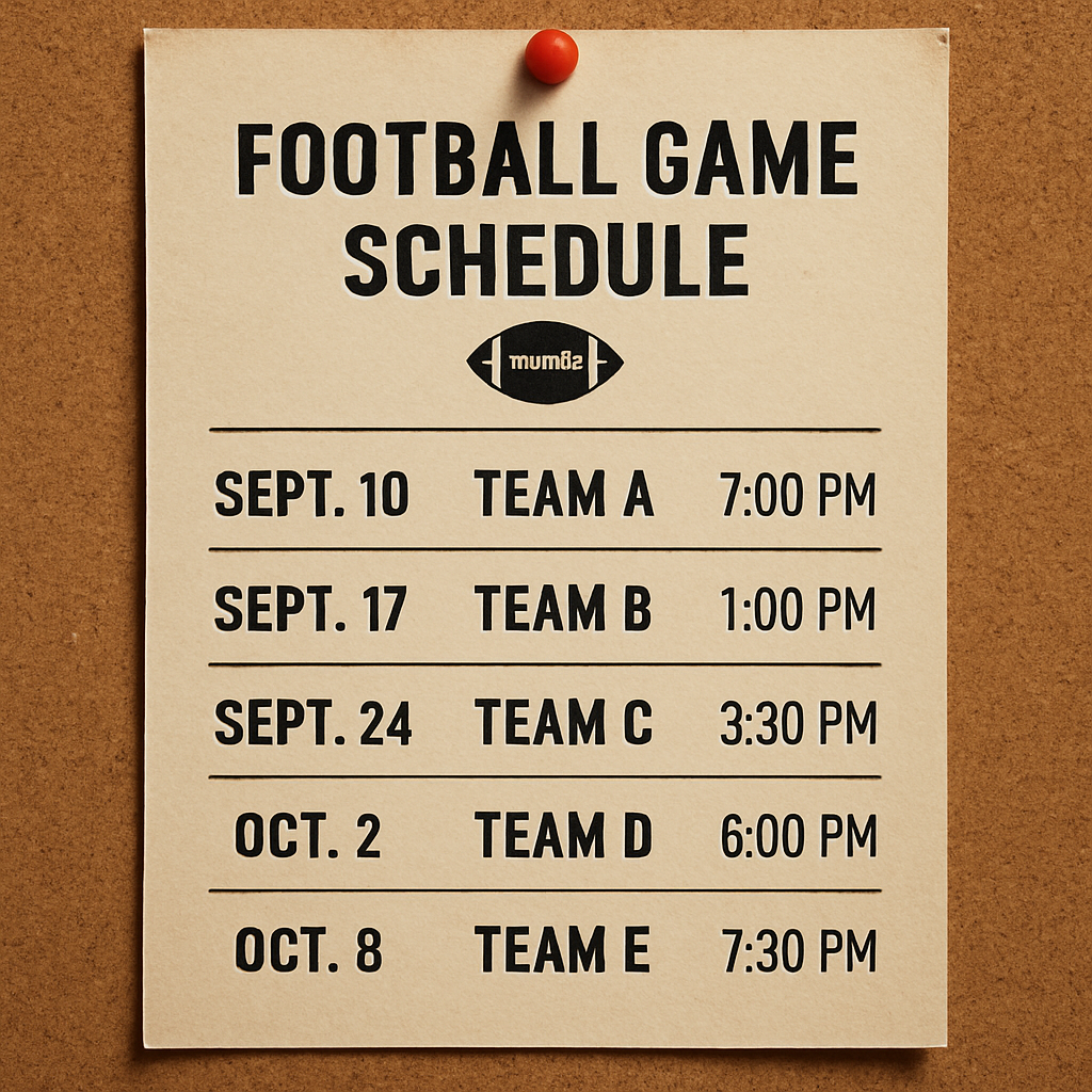 Football game schedule on a bulletin board