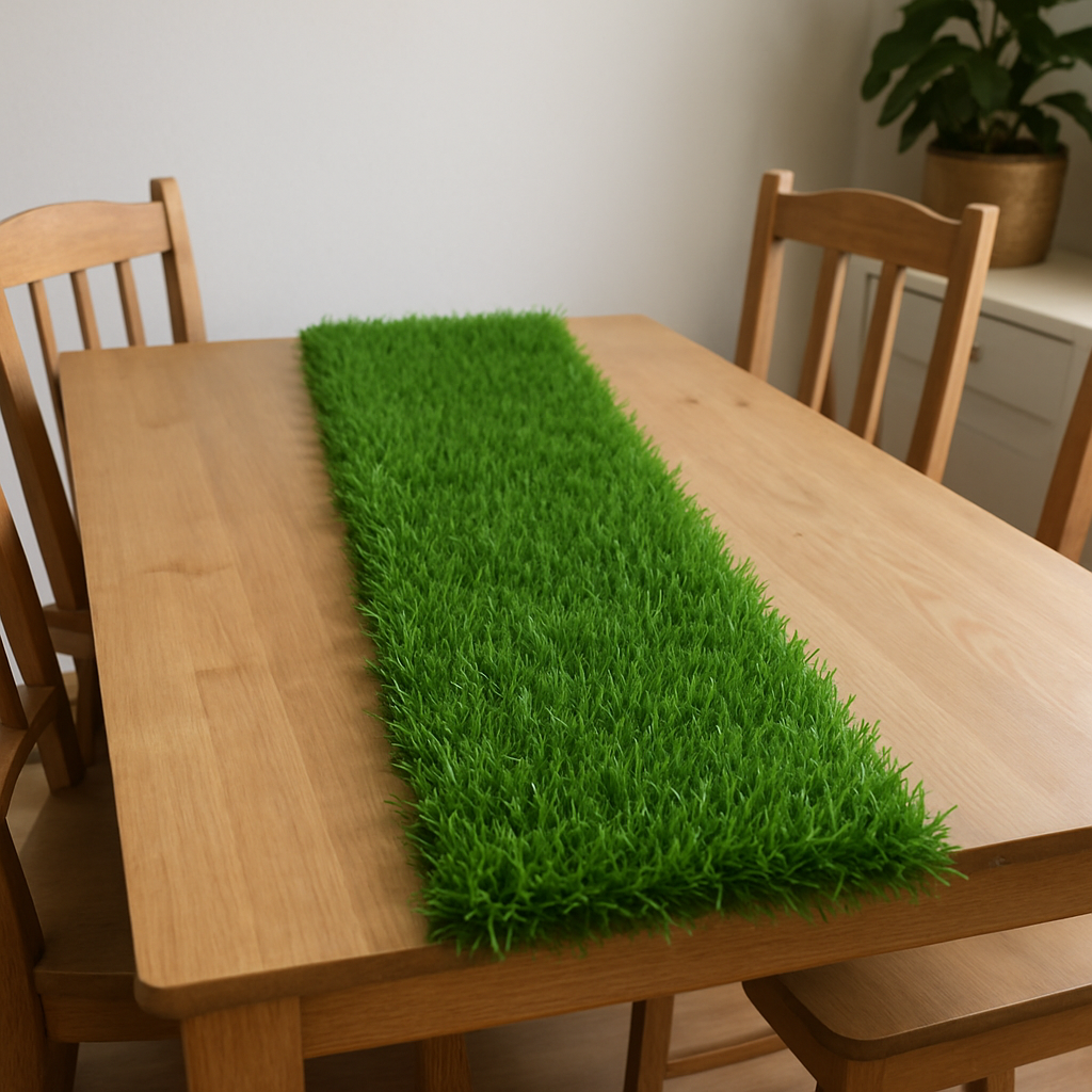 Grass table runner on a dining table