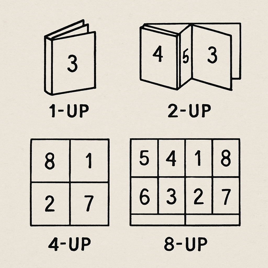 Illustration of different book imposition techniques