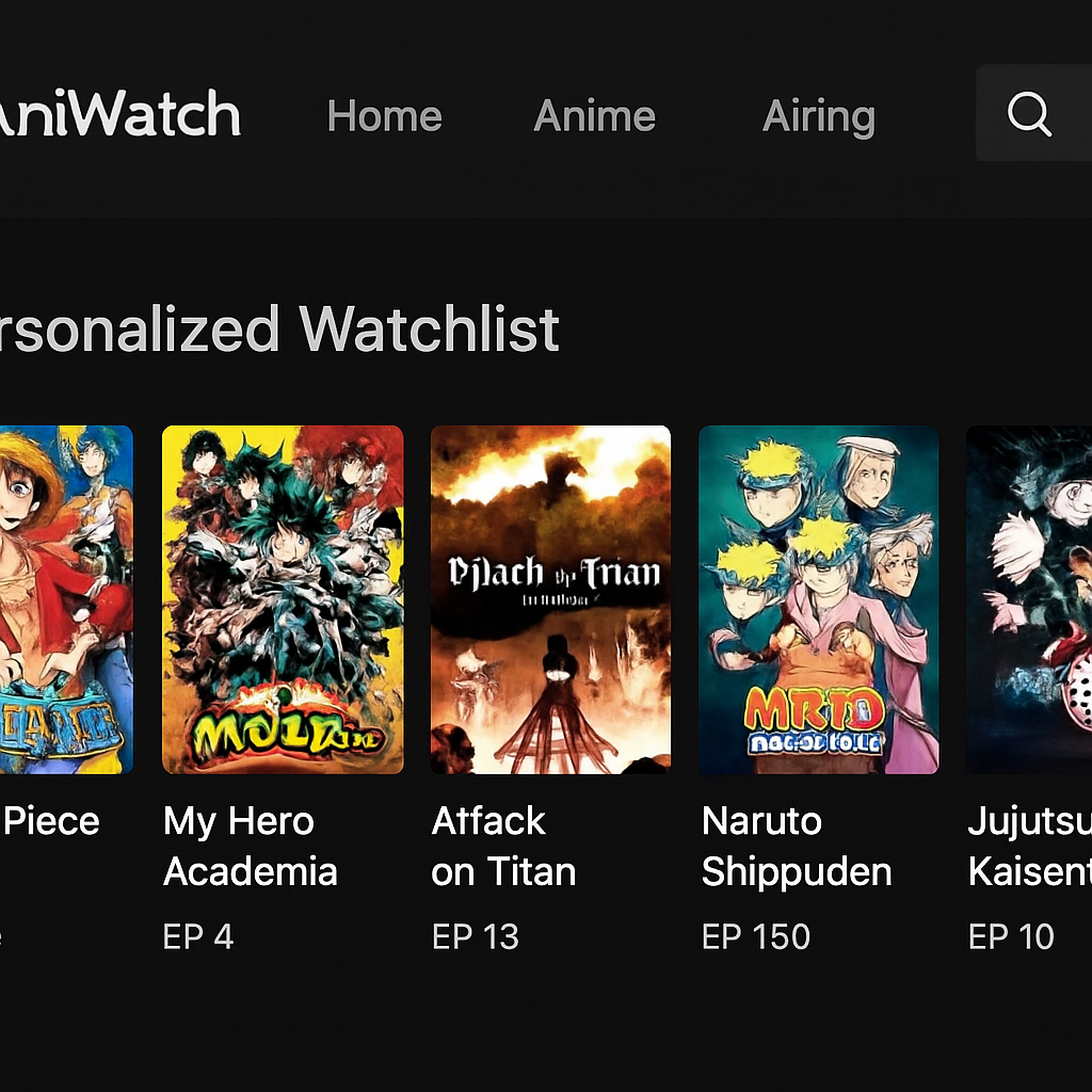 Aniwatch user interface showing personalized watchlist