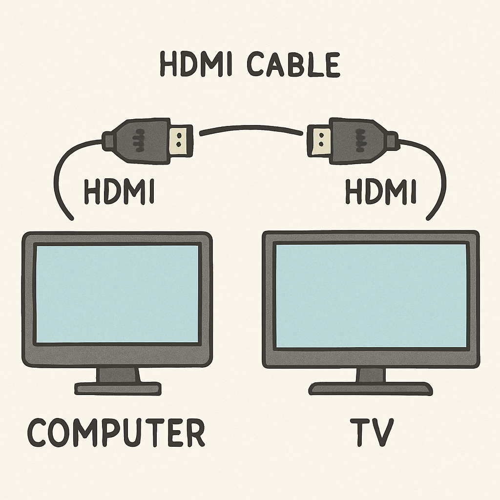 Diagram of connecting computer to TV with HDMI cable