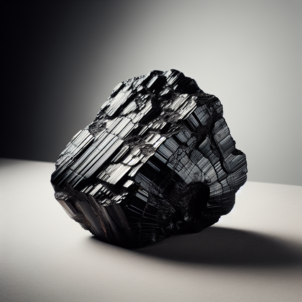 The chunk of black coal like substance on a dark background