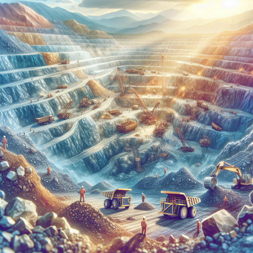 The depiction of the mining site in blue and yellow colours