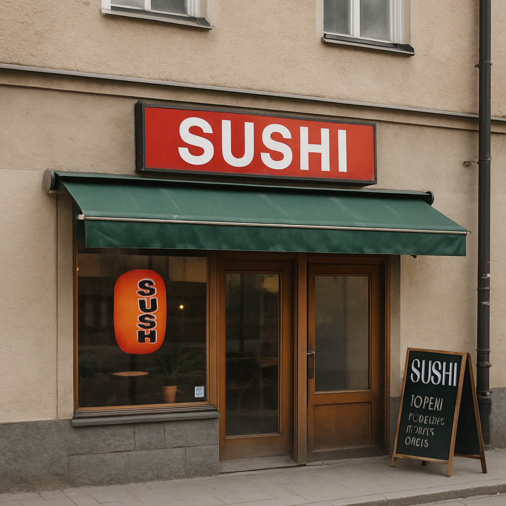 Sushi restaurant exterior in Aspudden