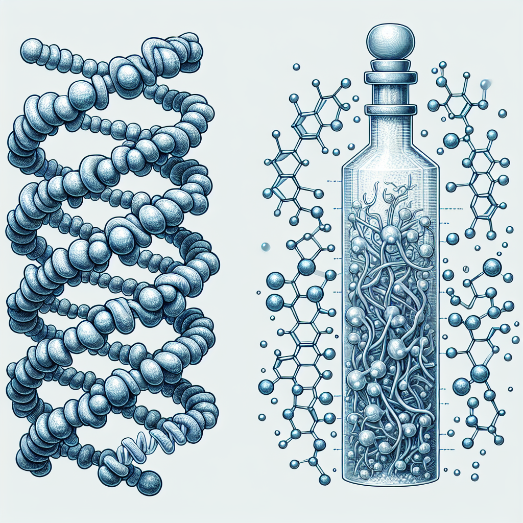 Visual comparison showing a long collagen fiber versus smaller collagen peptides