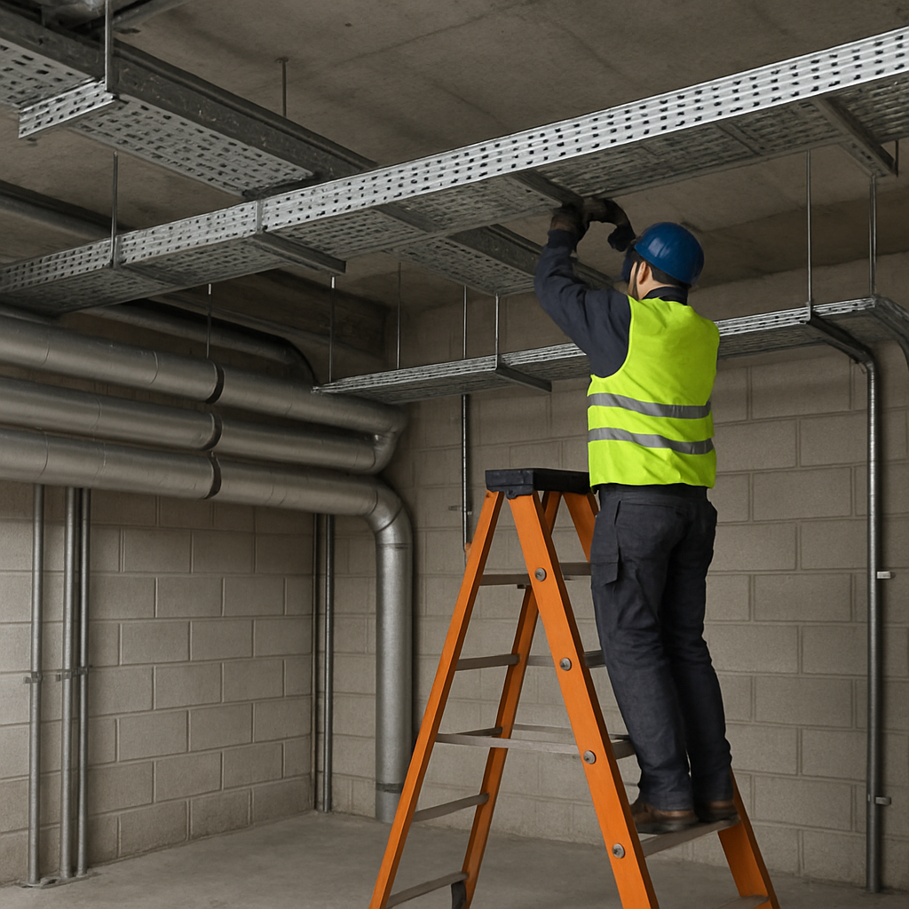 Cable tray installation in industrial setting