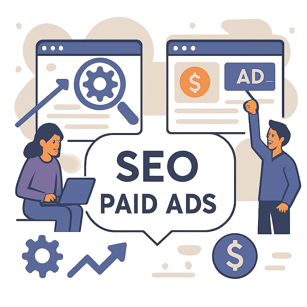 Graphic showing SEO and paid ads services