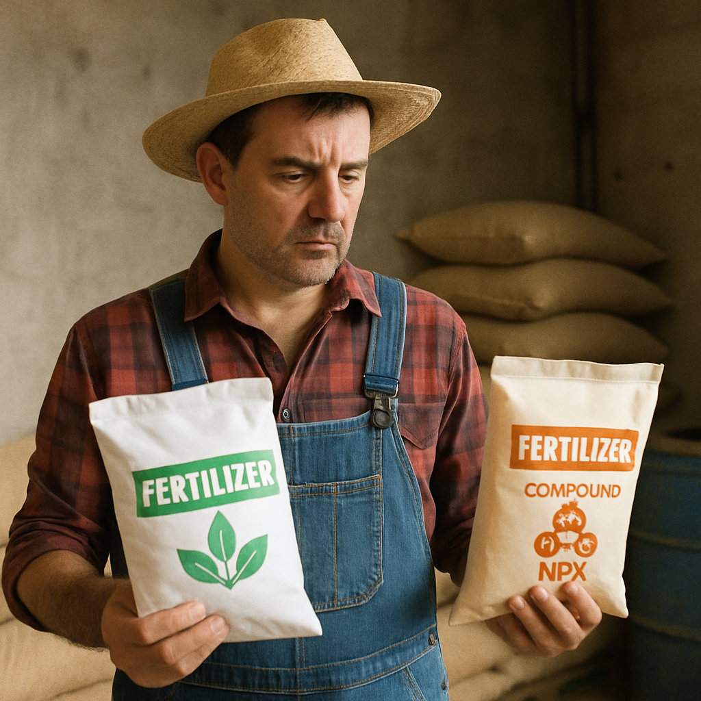 farmer examining fertilizer options