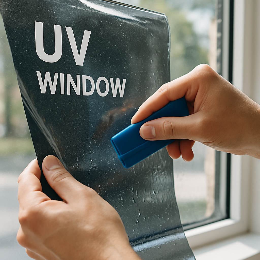 Close-up of UV window film application