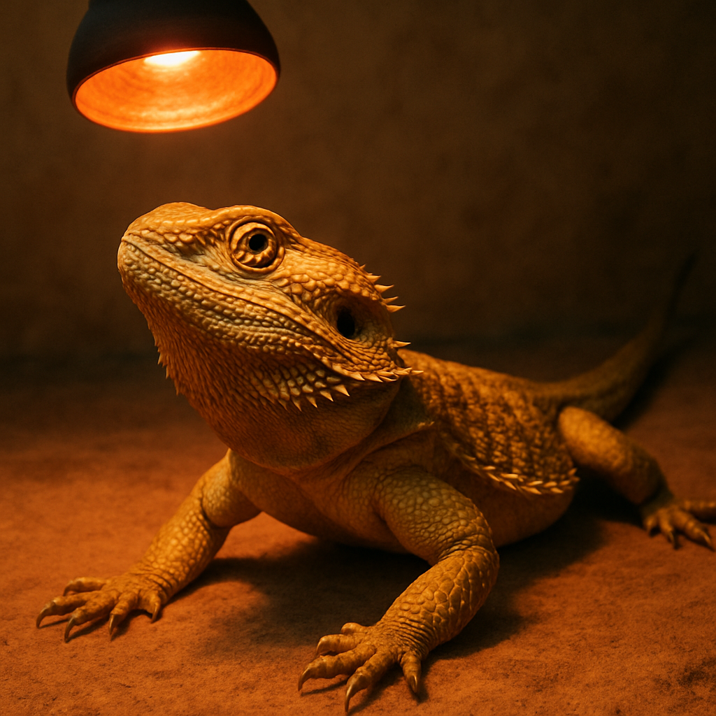 Reptile basking under heat lamp