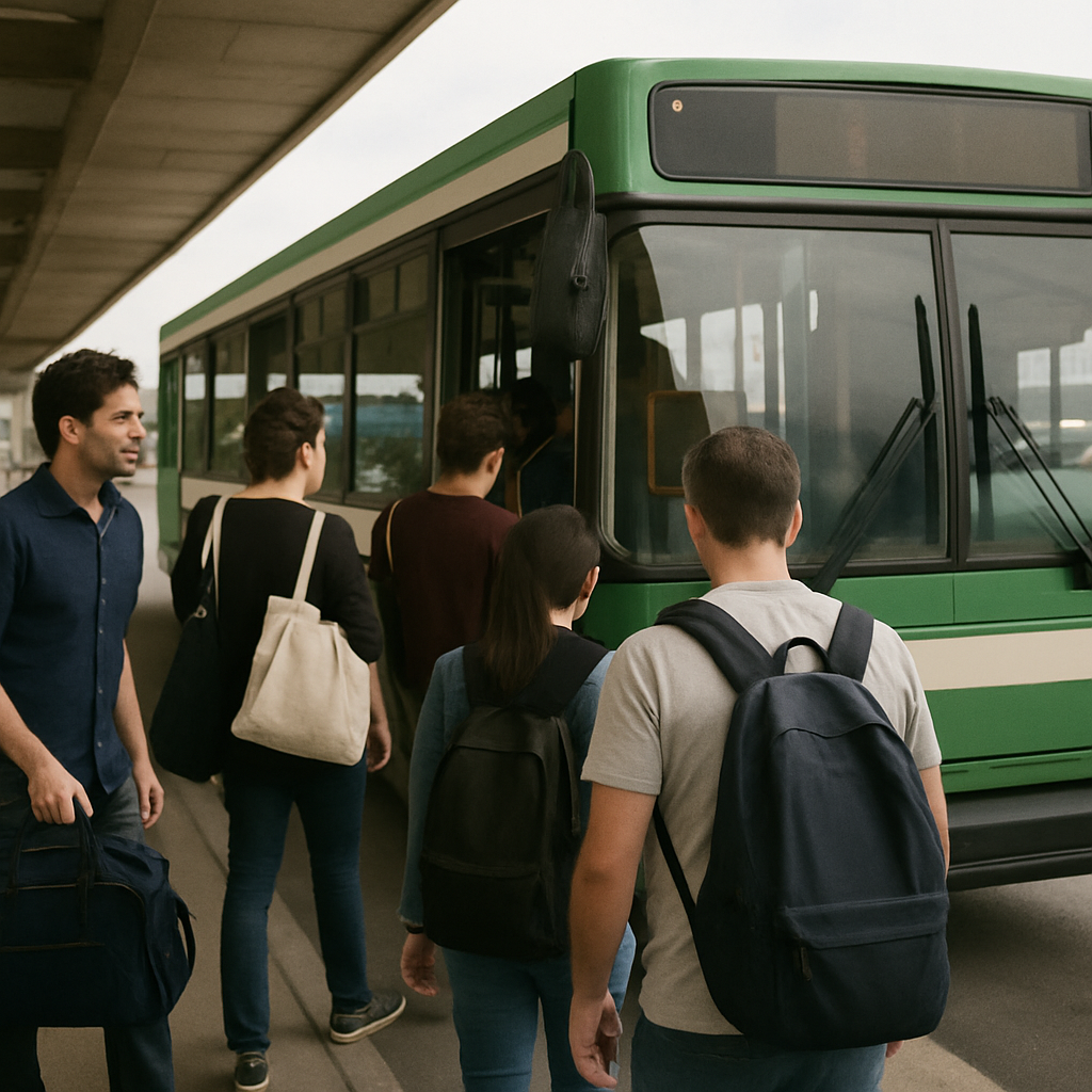 Passengers boarding a bus at a terminal
