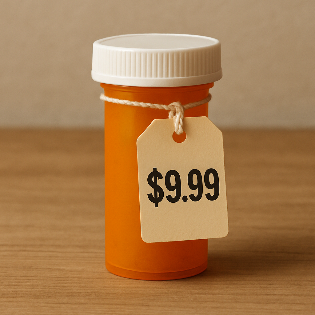 Pill bottle with price tag
