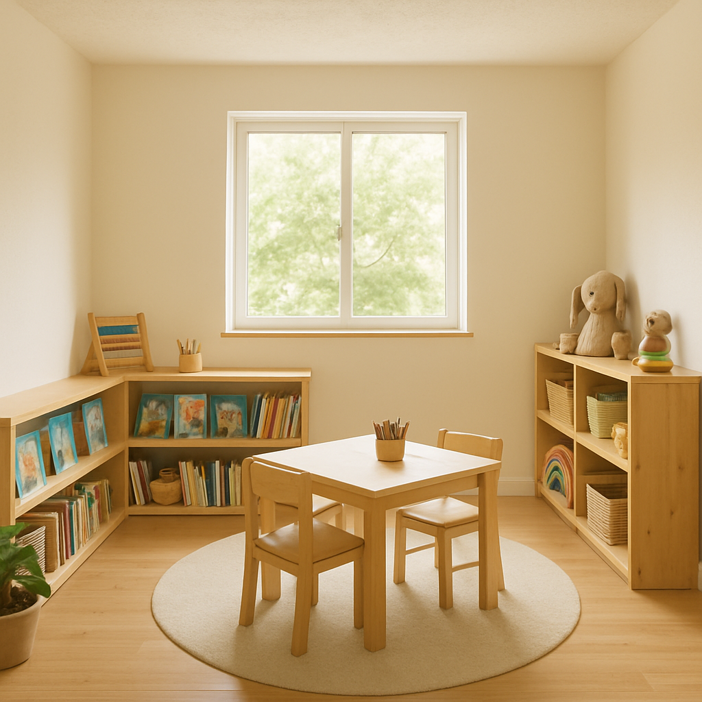 Child-friendly space with low shelves and natural light