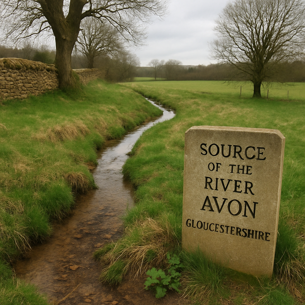 Source of the River Avon in a rural setting in Gloucestershire