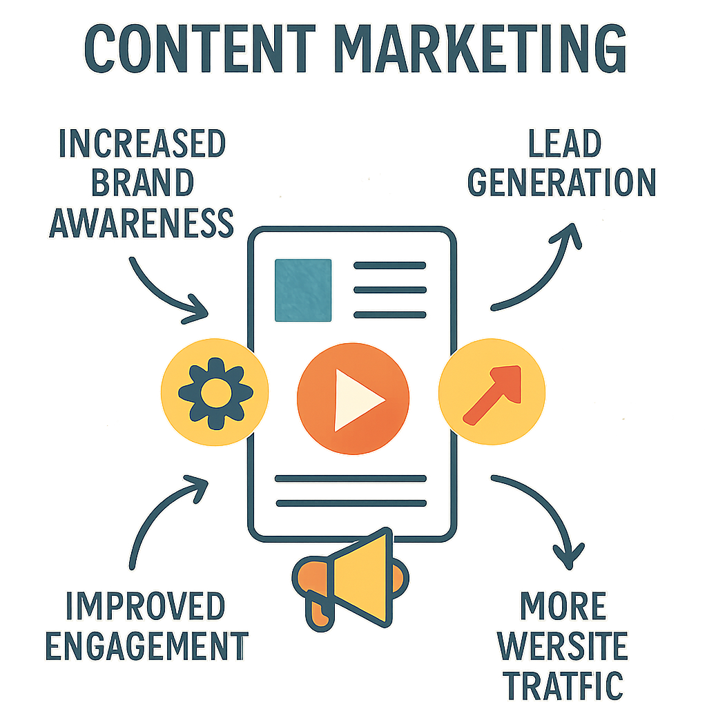 Diagram showing the benefits of content marketing