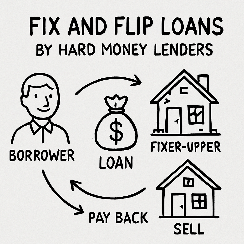 Illustration of fix and flip loans process by hard money lenders