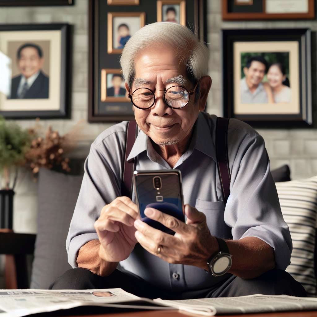 Older male using smart phone