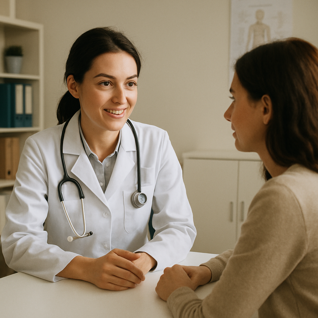 Kadın doktor ve hasta konuşuyor