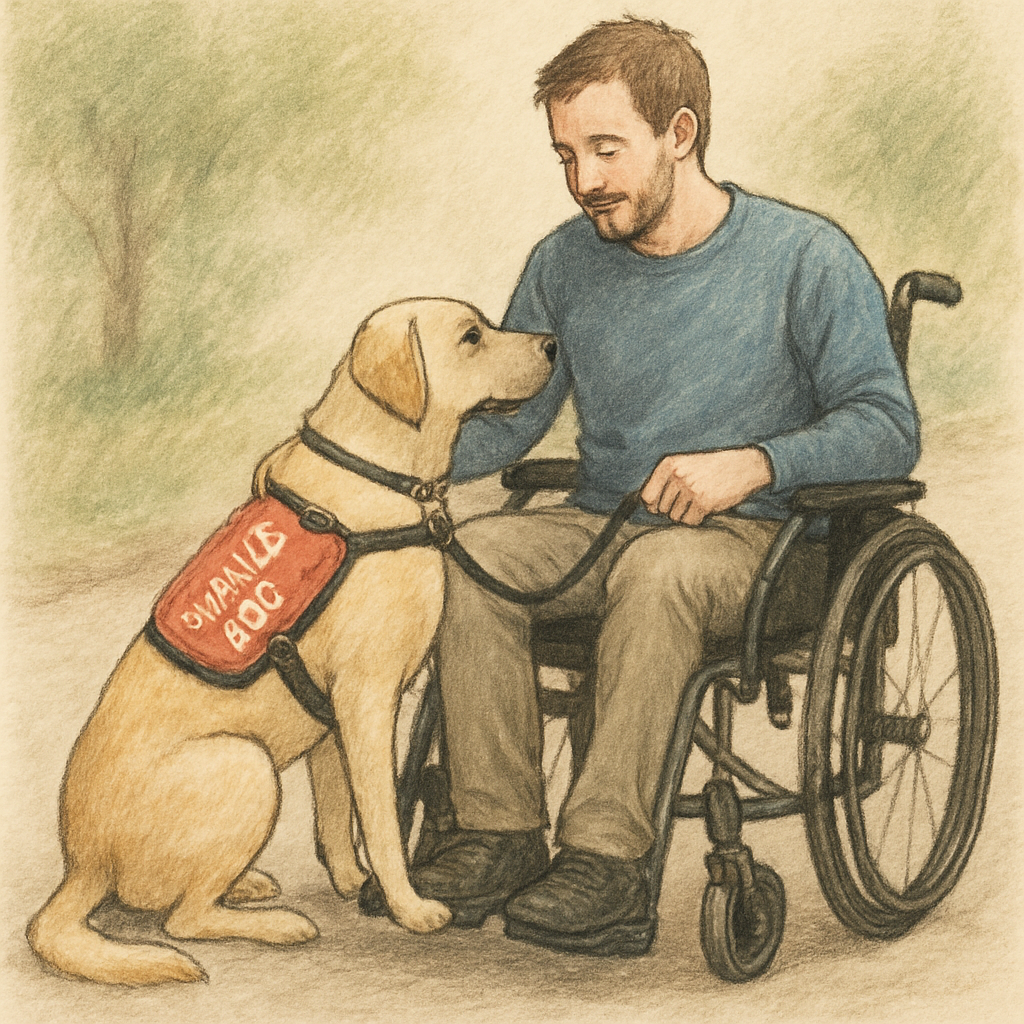 Service dog helping a person with disability
