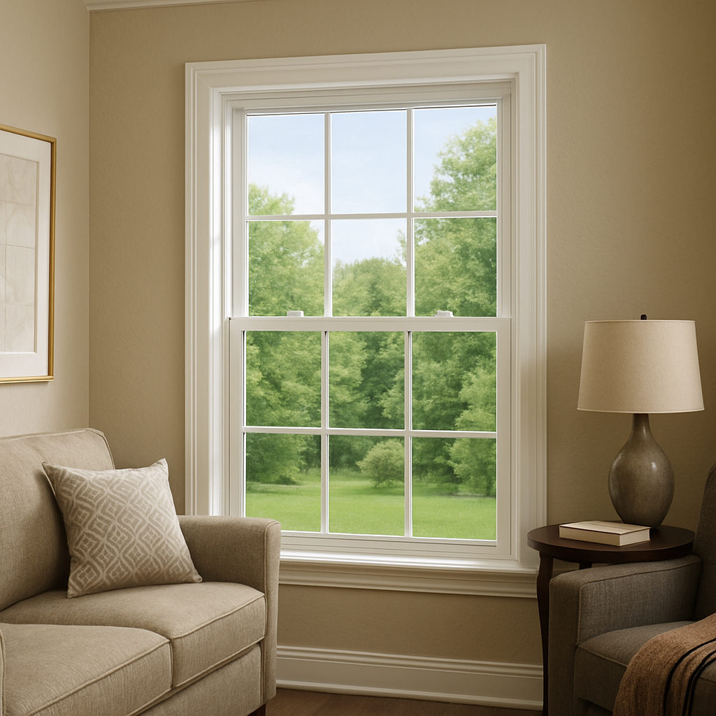 A well-installed, energy-efficient window in a stylish living room