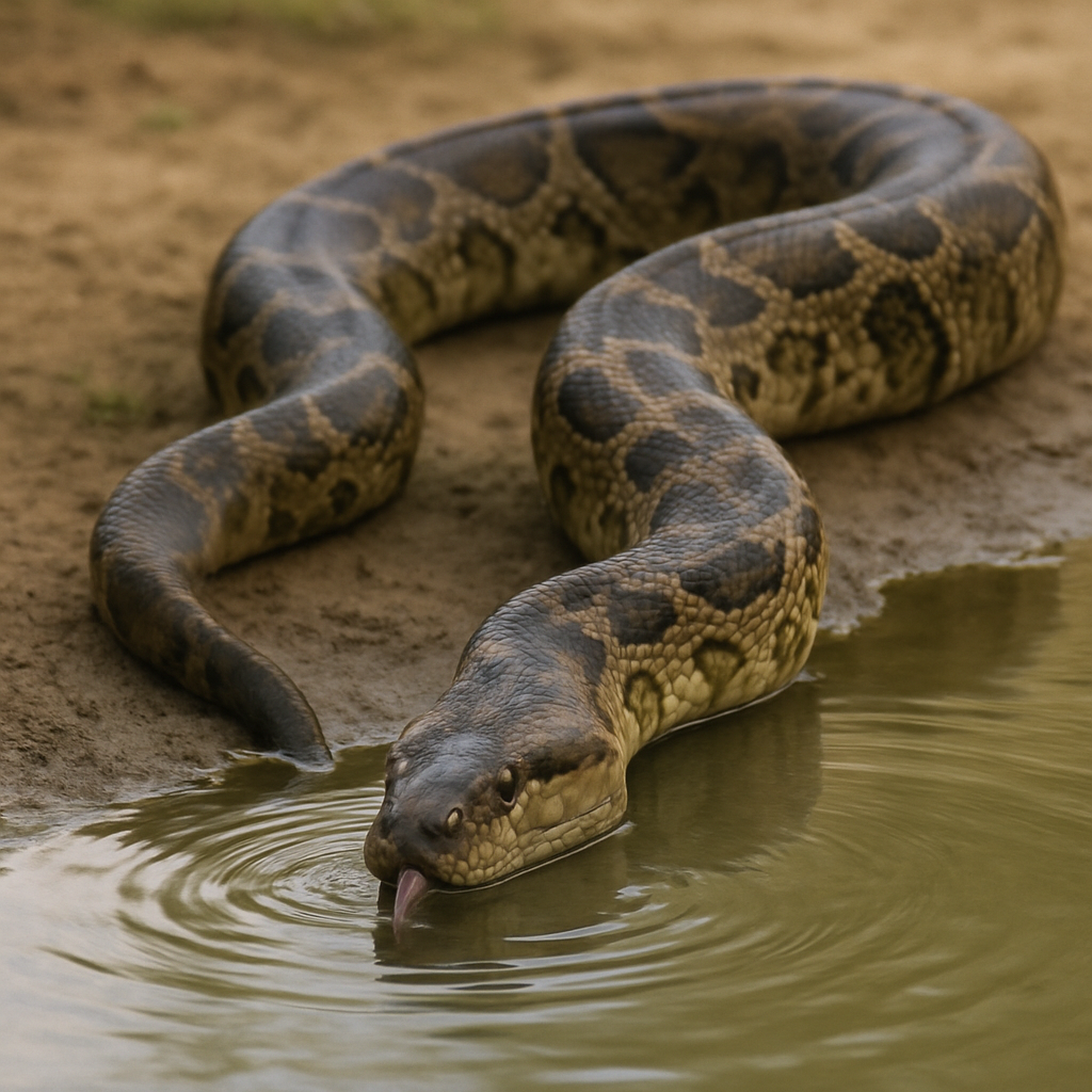 Large snake drinking water