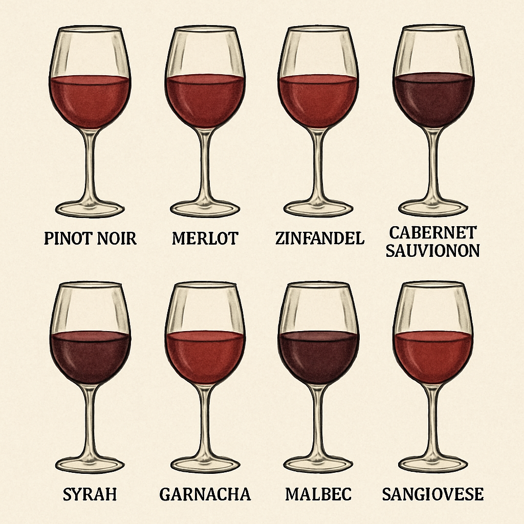 Different types of red wines