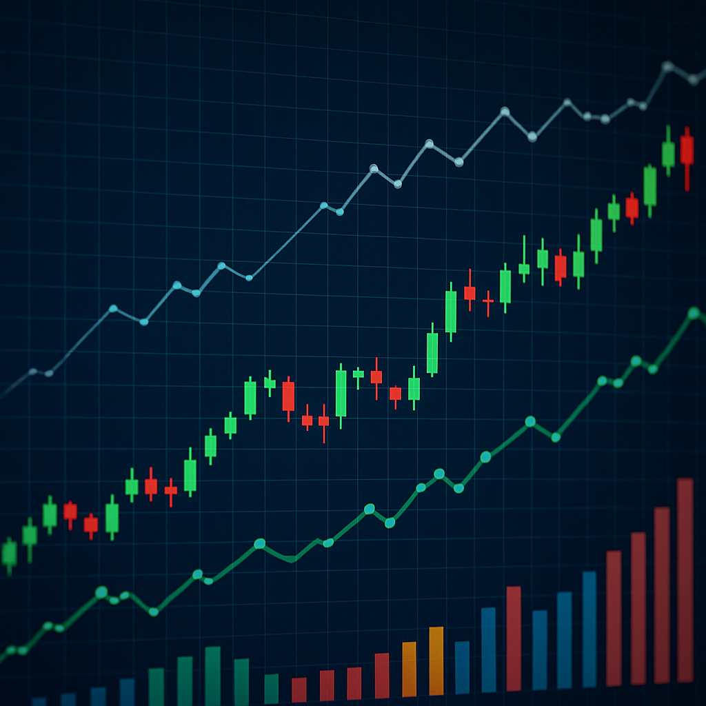 Stock market charts and graphs