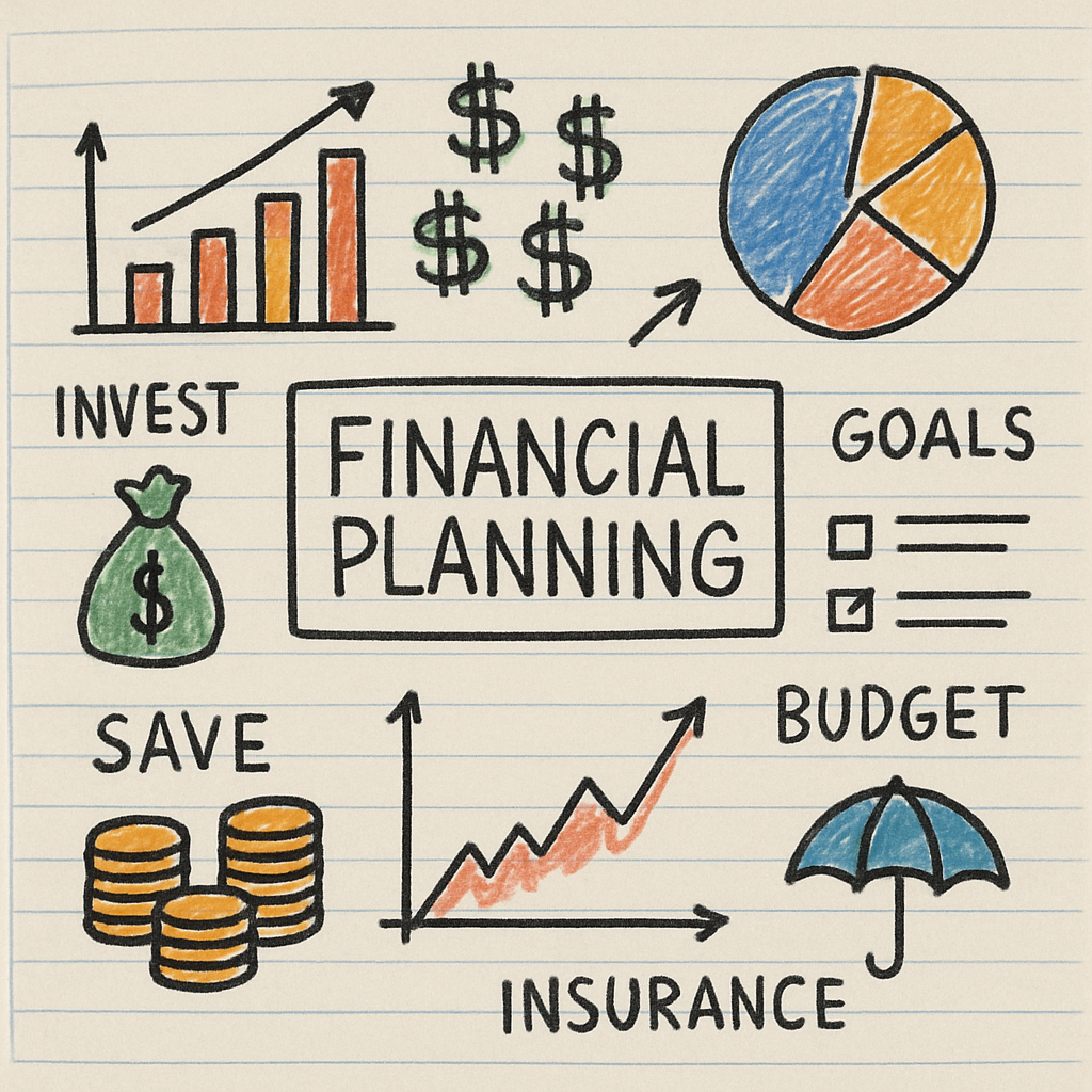 Financial planning with charts and notes