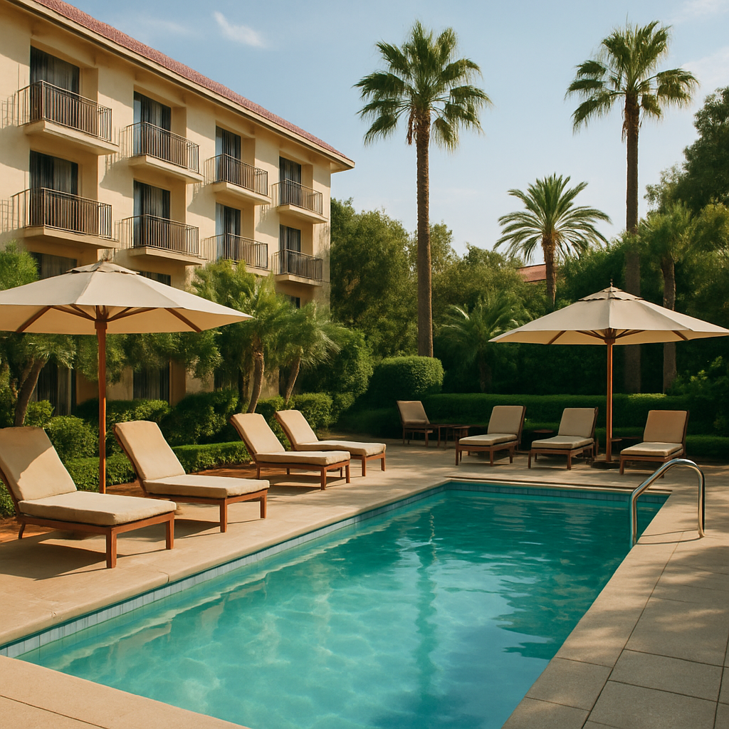 Relaxing hotel pool area