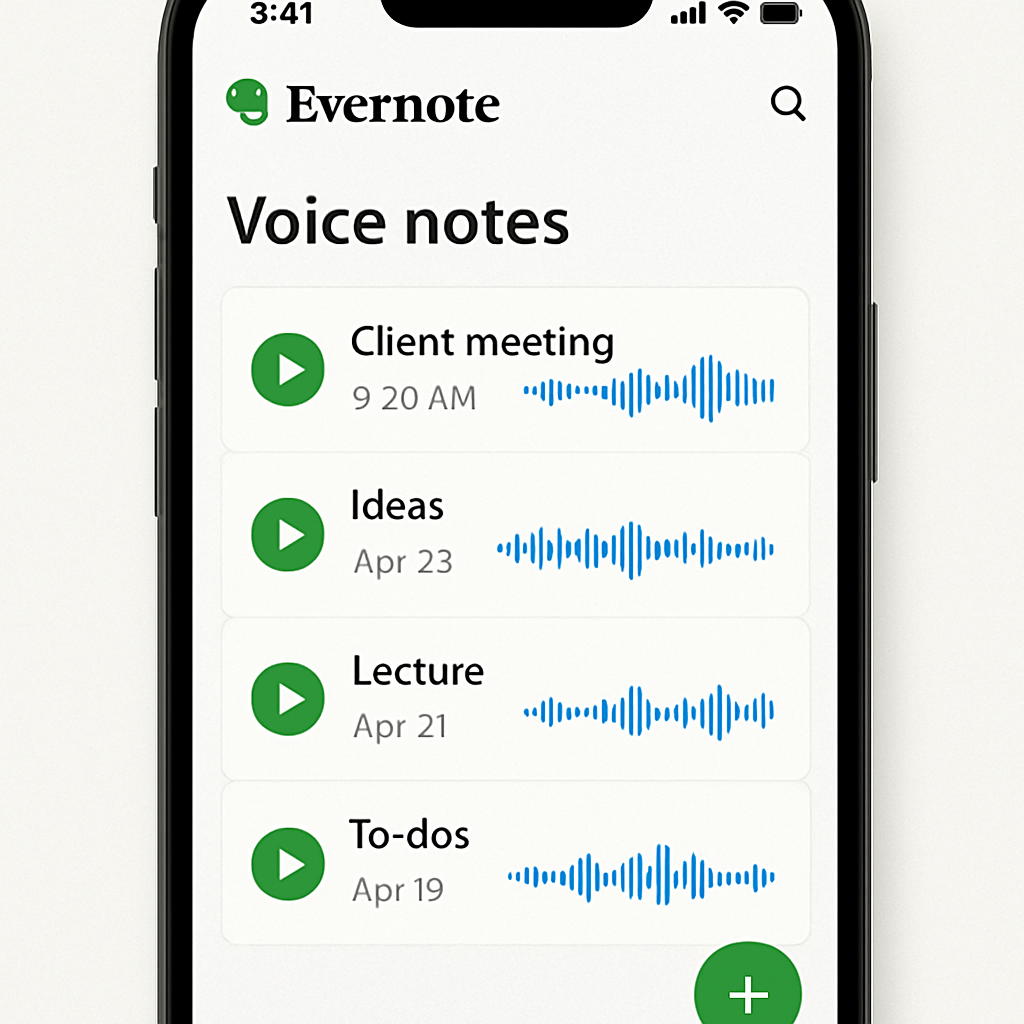 Evernote app on iPhone displaying voice notes