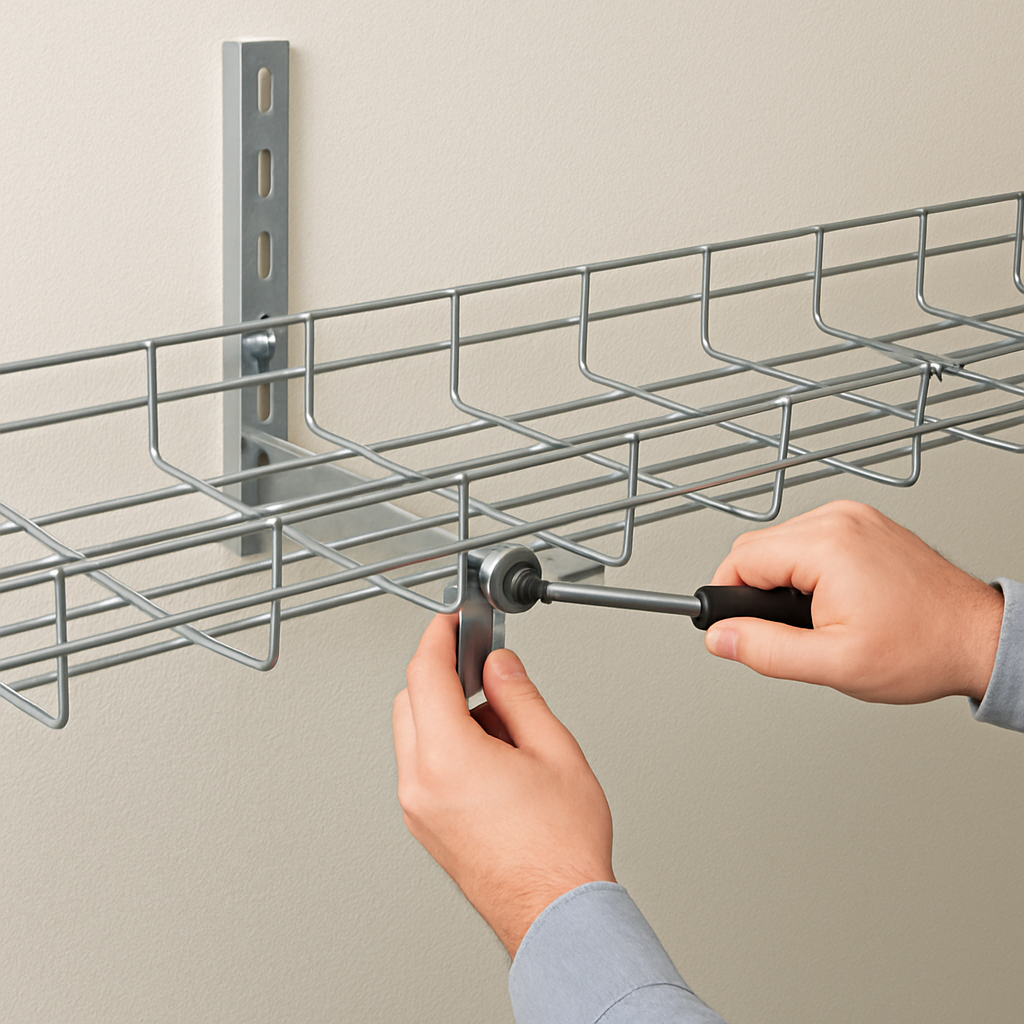 Wire mesh cable tray installation