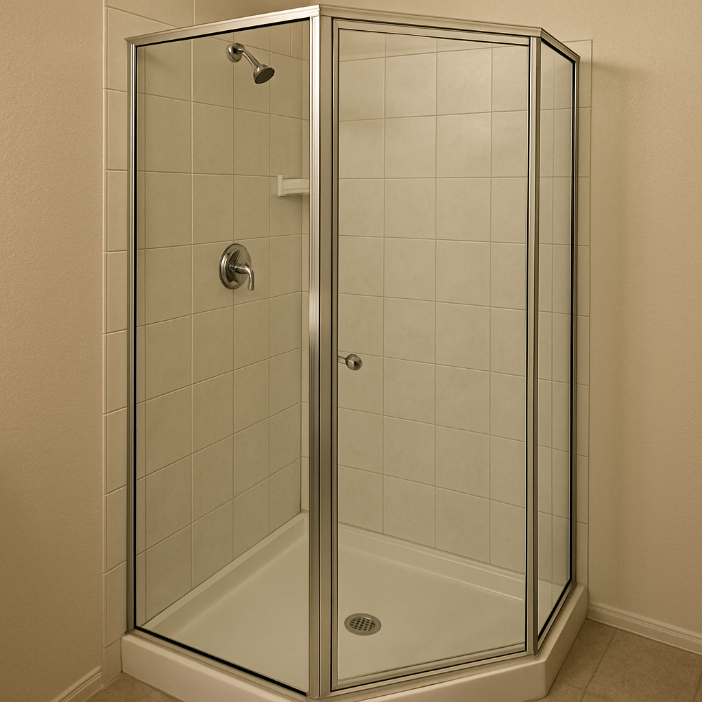 Corner shower with glass door