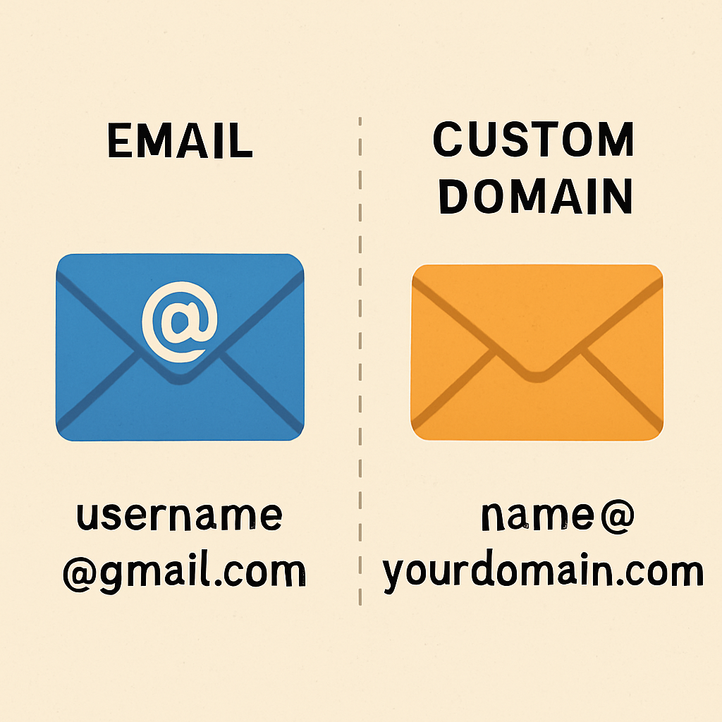 Illustration showing a generic email and a custom email domain