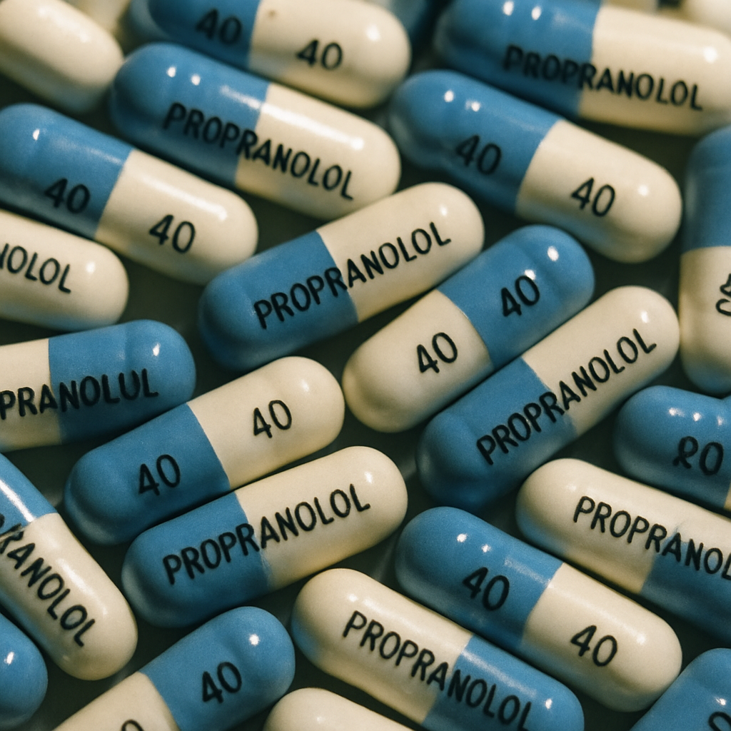 Propranolol pills close-up