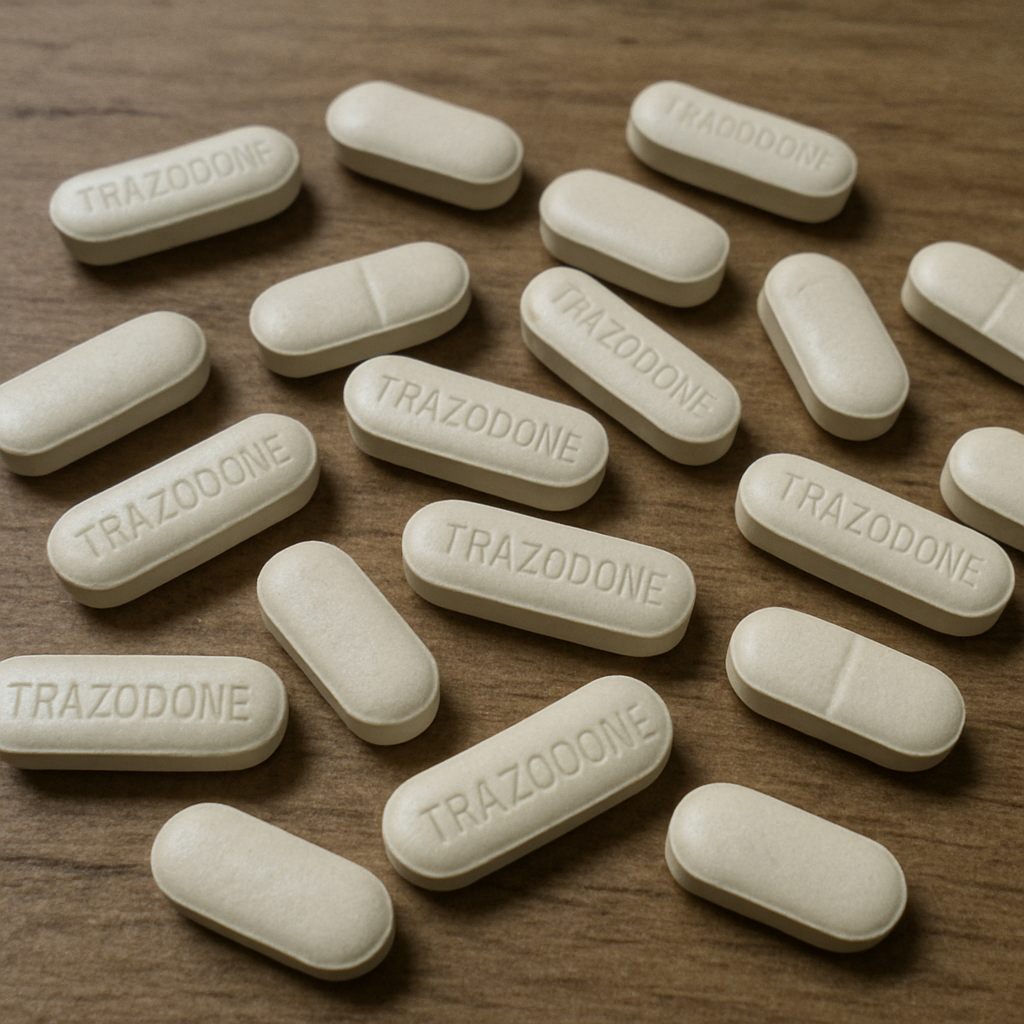 Trazodone tablets scattered on a table