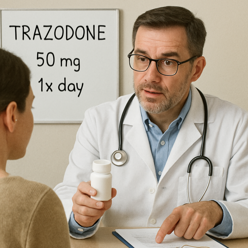 Doctor explaining trazodone dosage to a patient