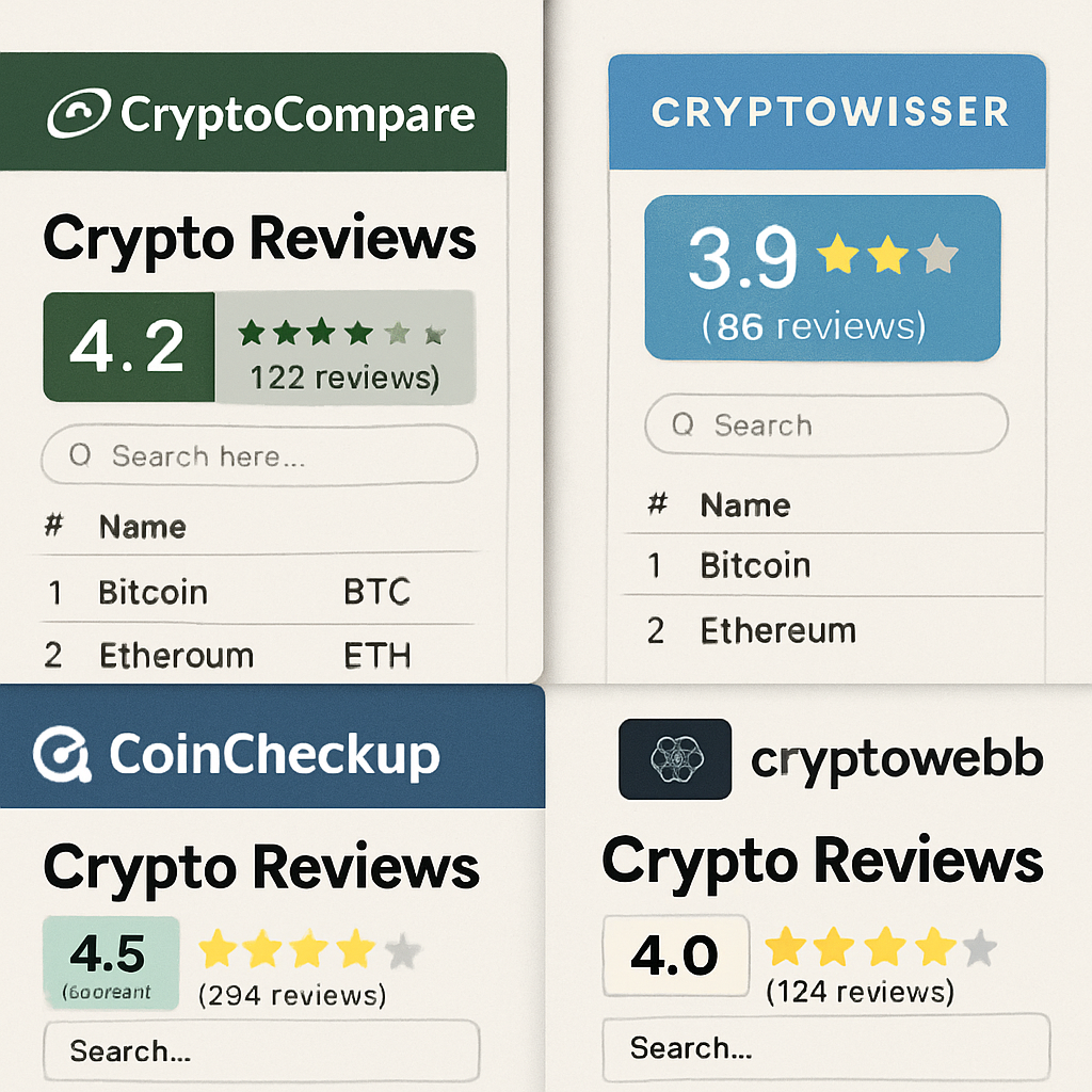 A collage of different crypto review platforms