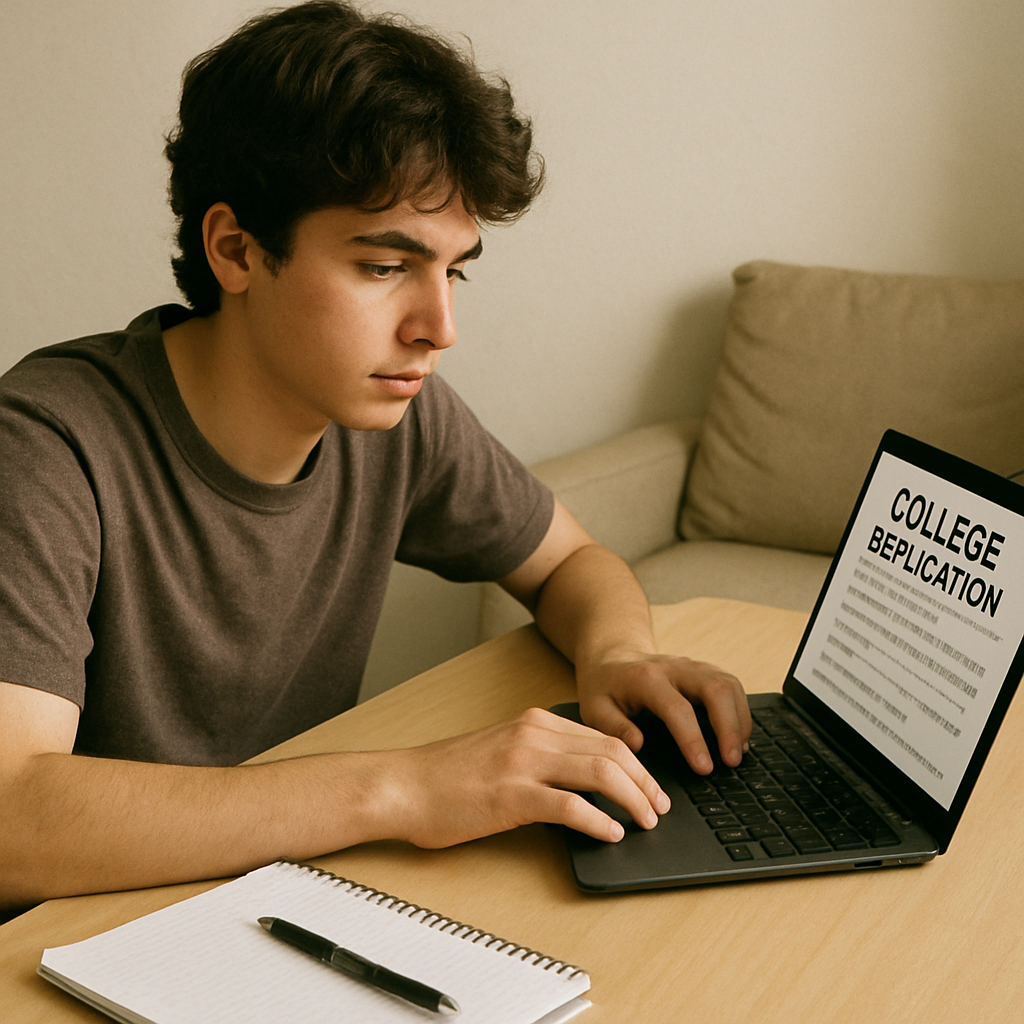Student working on a laptop for college applications