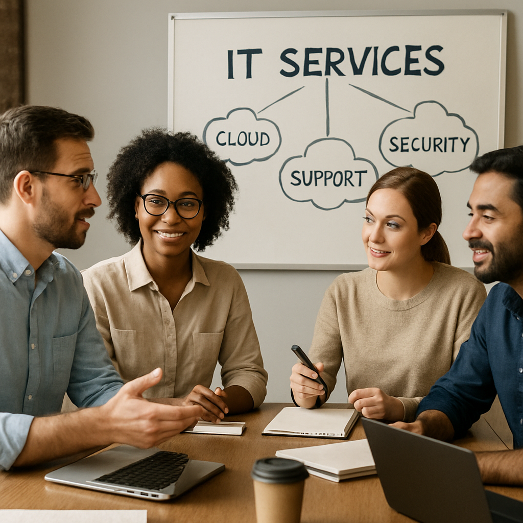 A small business team discussing IT services